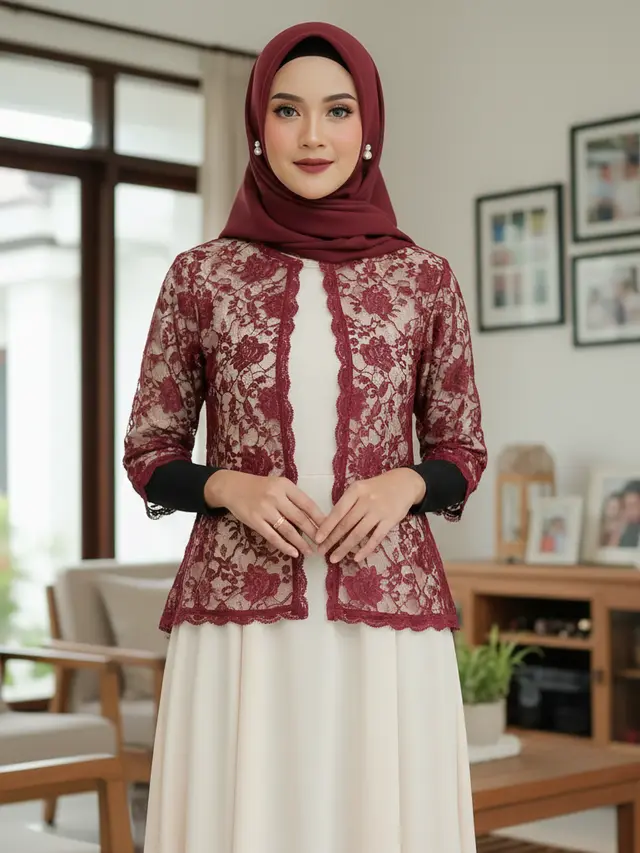 Gamis Brokat Copotan dengan Tampilan Fleksibel (Foto: Gemini AI)