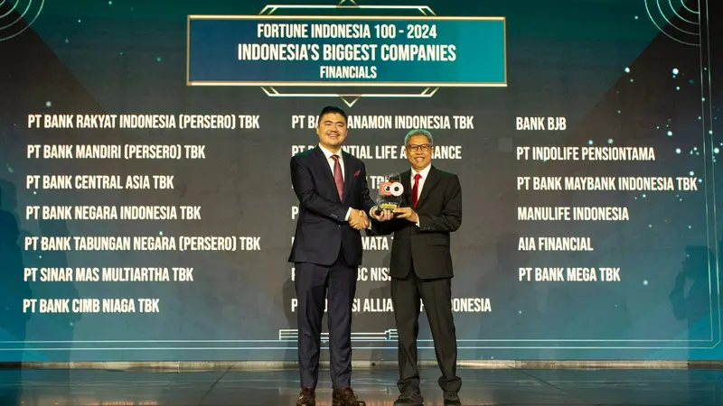 PT Bank Pembangunan Daerah Jawa Barat Tbk (bank bjb) meraih penghargaan dari IDN Fortune 100 pada tahun 2024. (dok Bank BJB)