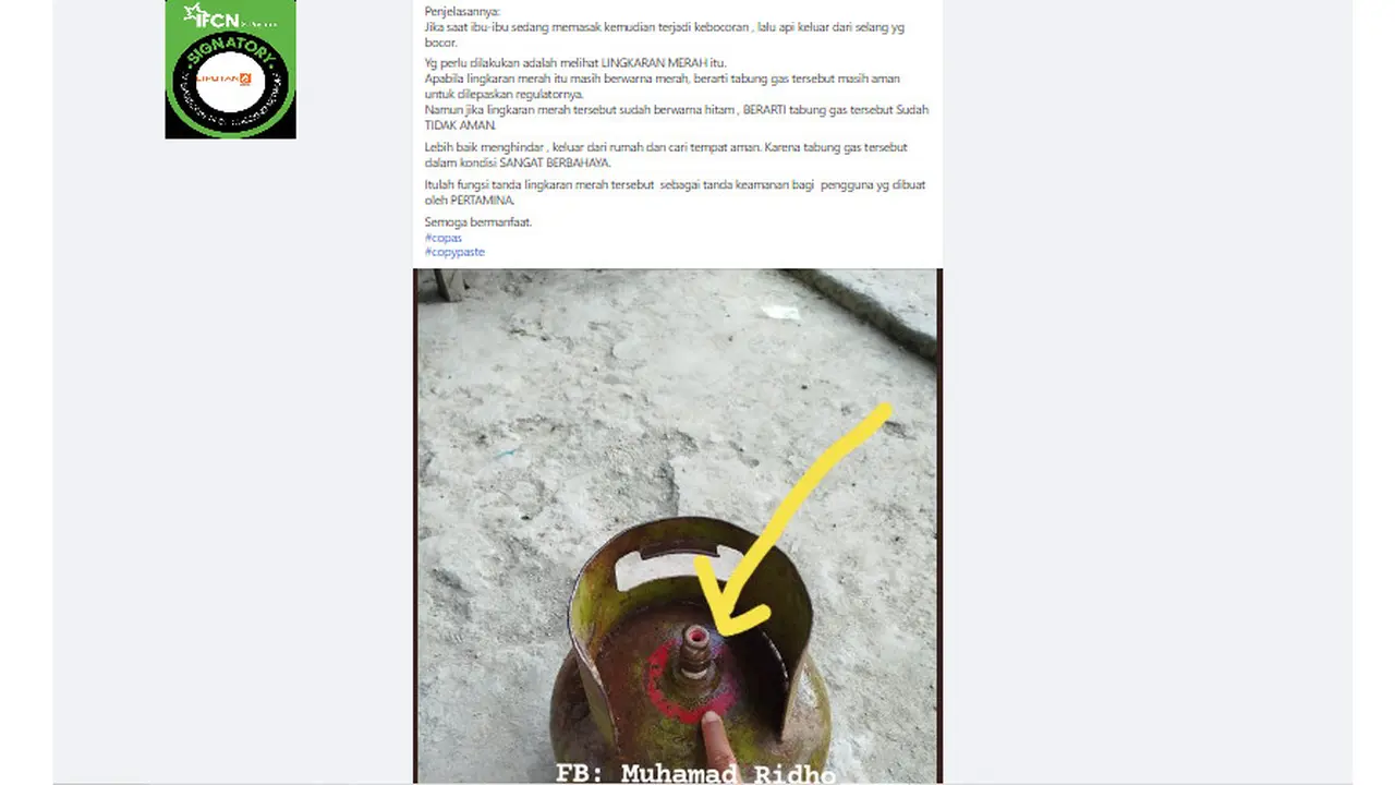 Tangkapan layar  fungsi lingkaran merah pada tabung LPG petunjuk ledakan saat terjadi kebocoran.