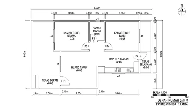 Desain Rumah 5x9 Meter untuk Pasangan Muda. Gemini