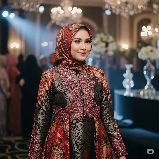 Gamis Batik Kombinasi Brokat & Payet