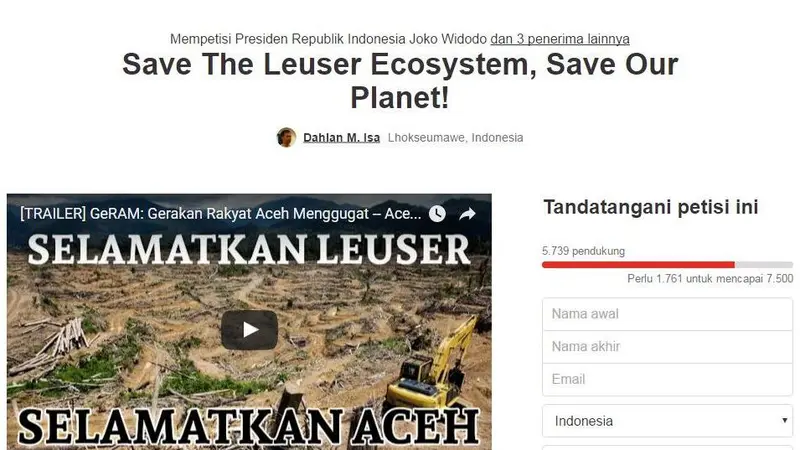 Leonardo DiCaprio mendukung petisi 'Selamatkan Leuser, Selamatkan Aceh' 