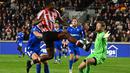 Brentford unggul terlebih dahulu saat laga memasuki menit ketiga lewat gol pemain bintang mereka, Ivan Toney yang berhasil membawa tim Liga Inggris ini memimpin pertandingan. (AFP/Glyn Kirk)
