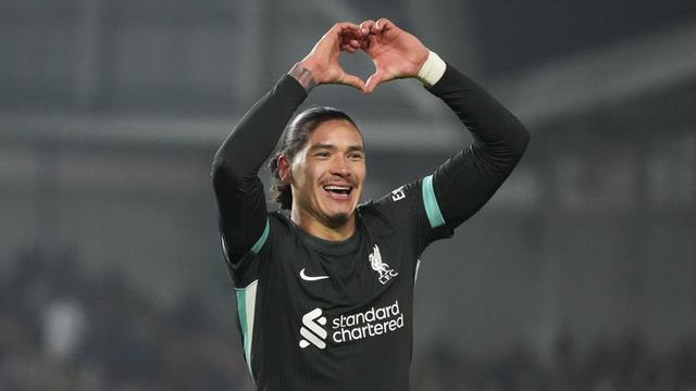 Selebrasi Darwin Nunez usai membobol gawang Brentford, Sabtu (18/1/2025) (c) AP Photo/Kirsty Wigglesworth