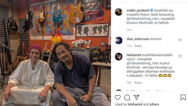Unggahan Makki Ungu tentang meninggalnya Irfan Sembiring. (Instagram/ makki_parikesit)