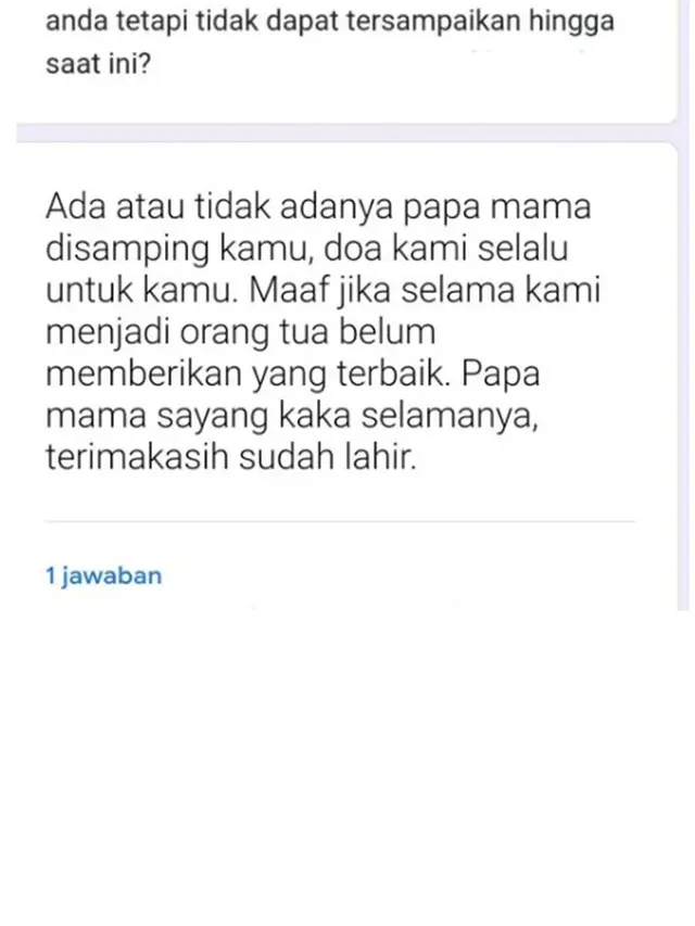 Wanita Ini Iseng Minta Orang Tua Isi Kuesioner, Jawaban Ayah Bikin Haru