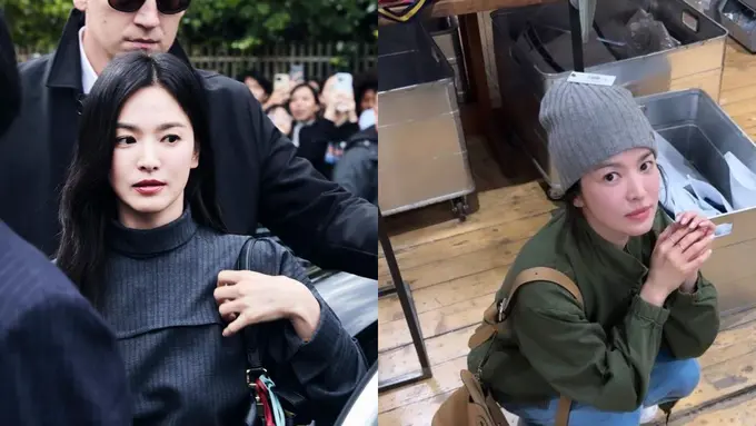 Gaya Slengekan Song Hye Kyo Sebelum Tampil Bak Wanita Karier di Milan Fashion Week, Tenteng Tas Rp43juta Sambil Jongkok di Toko