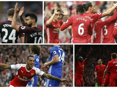 Berikut hasil Premier League musim 2016-2017 pekan ke-6 yang diwarnai kemenangan keenam City serta keberhasilan MU memutus hasil buruk. (AFP-Reuters)