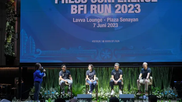 Andy Sugiyanto menghadiri konferensi pers BFI RUN 2023 yang mengusung tema “Power Up to the Next Level” di Senayan, Jakarta, Rabu (7/6/2023).