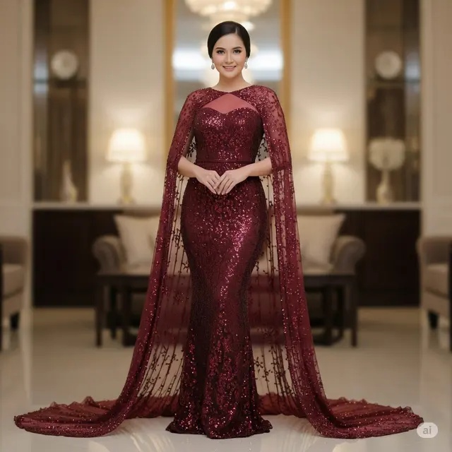 Model Long Dress Brokat Cape