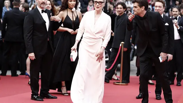 Aktris AS Meryl Streep tiba untuk Upacara Pembukaan dan pemutaran film "Le Deuxieme Acte" di Festival Film Cannes edisi ke-77 di Cannes, Prancis selatan, pada 14 Mei 2024. Sameer Al-Doumy / AFP