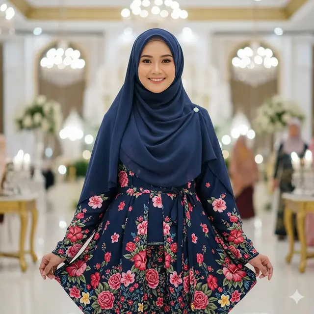 Inspirasi Model Gamis Syari Motif Bunga Cantik untuk Tampil Feminim (Image by Gemini AI)