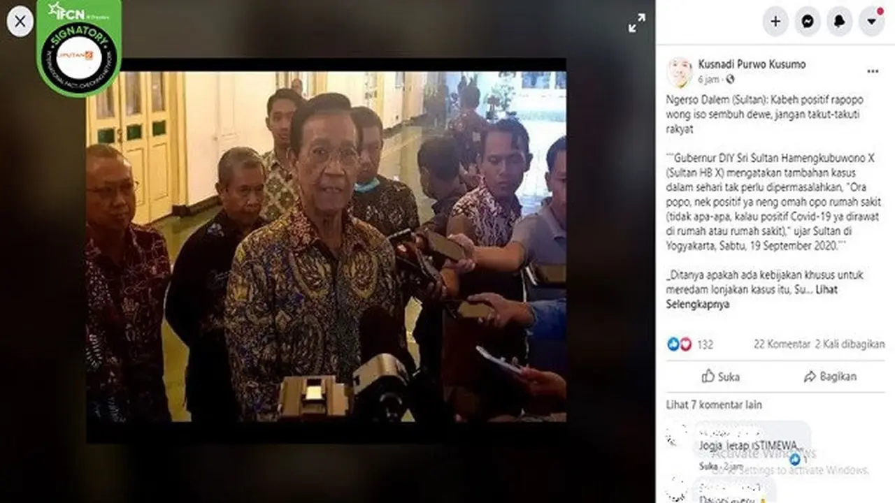 Gambar Tangkapan Layar Foto Gubernur DIY Sultan Hamengkubuwono X