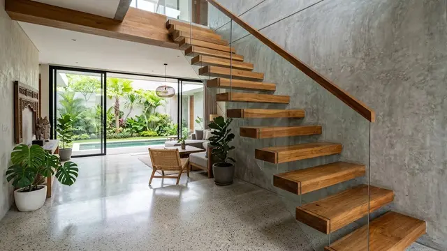 Desain Tangga dengan Anak Tangga Mengambang untuk Interior Rumah Modern