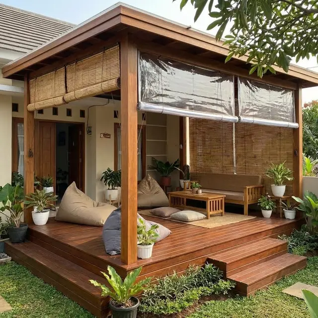 Inspirasi Teras Sekaligus Ruang Tamu Teduh dan Nyaman