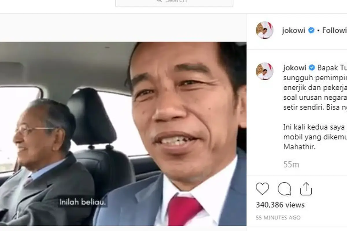 Jokowi Diajak Ngebut Mahathir Mohammad (Instagram)