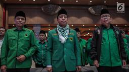Ketua Umum PPP M. Romahurmuziy menghadiri Rapat Pimpinan Nasional (Rapimnas) IV dan Workshop Nasional Anggota DPRD PPP di Jakarta, Selasa (26/2). Kegiatan Rapimnas tersebut dilaksanakan pada 26-28 Februari 2019. (Liputan6.com/Faizal Fanani)