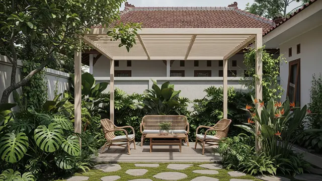 Desain Pergola Belakang Rumah Agar Terasa Lebih Sejuk sebagai Inspirasi Gaya Minimalis hingga Tropis Model Bergaya Minimalis