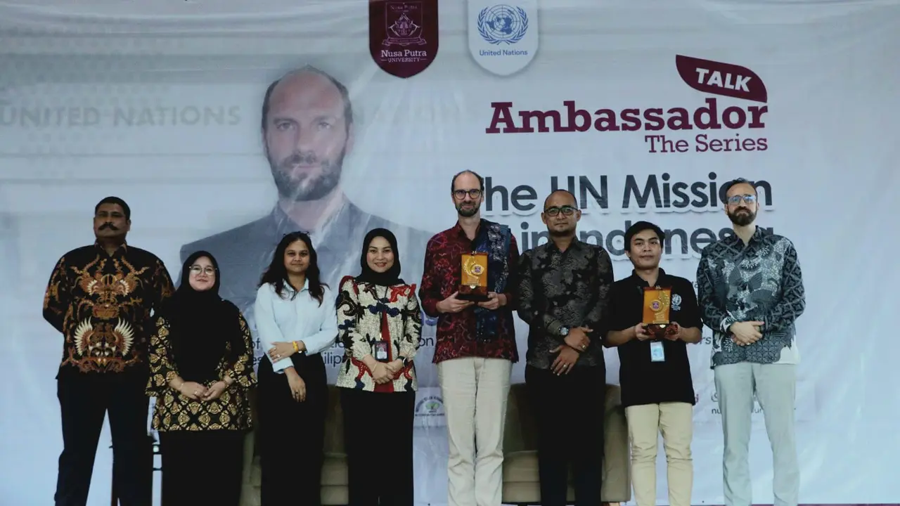 Nusa Putra University sukses menggelar Ambassador Talk dengan bersama utusan Perserikatan Bangsa-Bangsa (PBB) dalam mendukung kemajuan Indonesia, terutama dalam pencapaian tujuan Sustainable Development Goals (SDGs). (Liputan6.com)