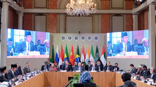 Menteri Luar Negeri RI Sugiono dalam Pertemuan Menteri Luar Negeri BRICS (Foreign Ministers’ Meeting/FMM) di Rio de Janeiro, Brasil, Senin (28/4/2025). (Liputan6.com/Benedikta Miranti)