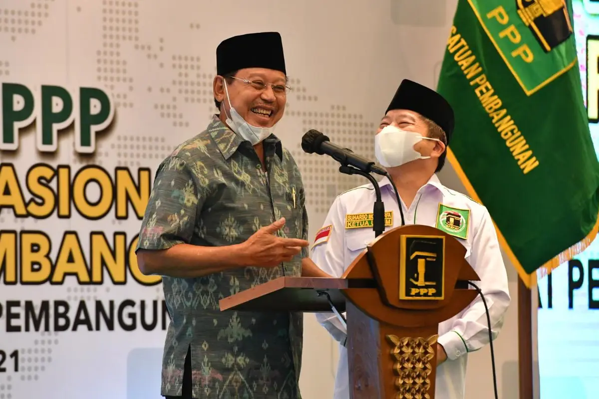 Ketua Umum PPP Suharso Monoarfa dan Djan Faridz di Rapimnas I