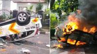Mobil Pamwal Satpol PP Kota Malang yang dibakar massa (Ist)