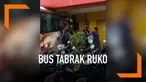 Kecelakaan menimpa bus pengantar karyawan di Bekasi, bus hilang kendali hingga tabrak sebuah ruko.