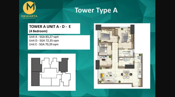 Tower A dengan 4 kamar tidur