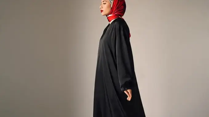Ilustrasi Model Gamis Hitam Kekinian (Sumber Gambar: Meta AI)