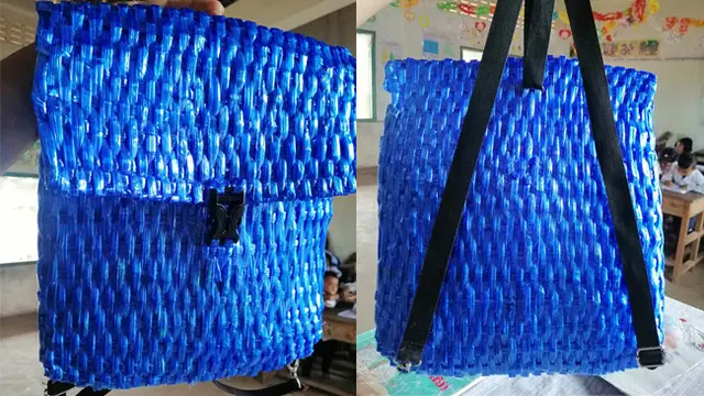 Tak Mampu Beli, Ayah Kreatif Bikin Tas Sekolah dari Rafia untuk Putranya