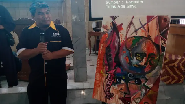Sebuah lukisan Asep yang dihasilka oleh pelukisa komunitas Asep sedunia di Garut siang tadi