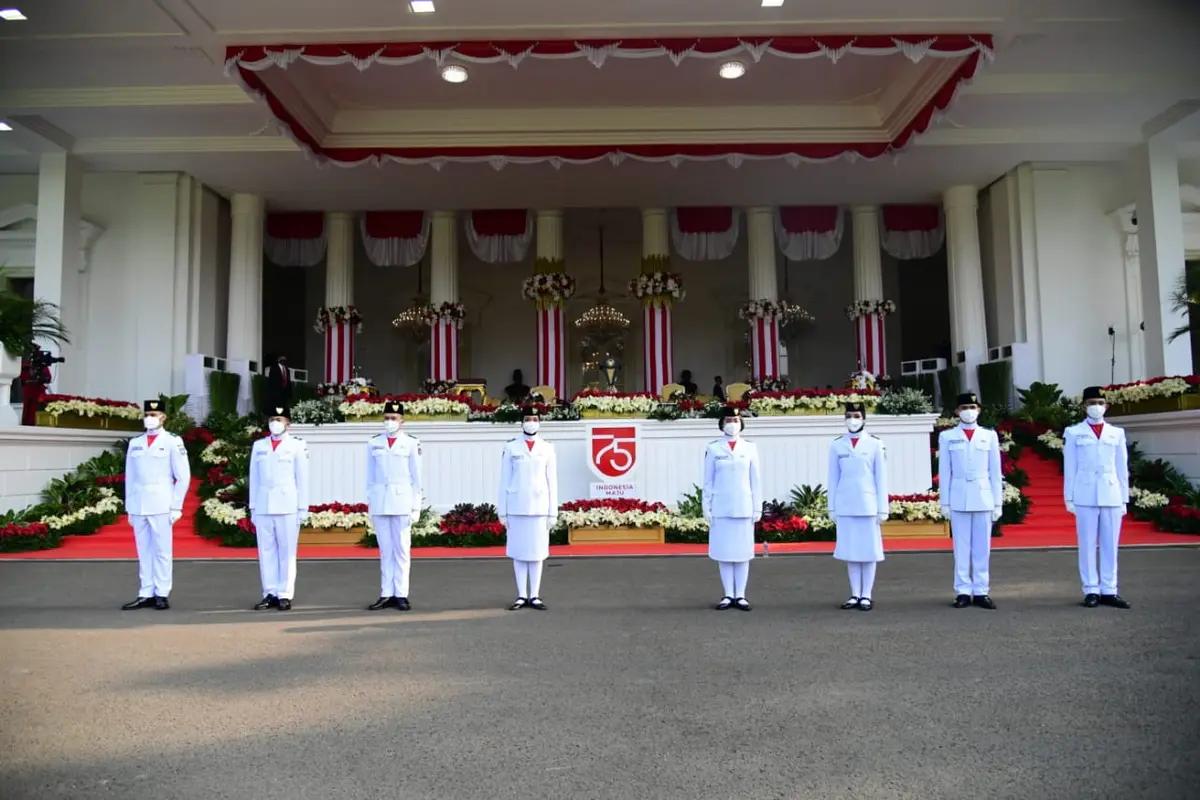 Paskibraka pengibar bendera pusaka di Peringatan HUT RI ke- 75 di Istana Kepresidenan, Jakarta. (Dok: Setpres)