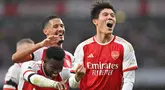 Di balik kehebatan Arsenal asuhan Mikel Arteta dalam beberapa musim terakhir di Liga Inggris, terdapat sosok pesepak bola asal Jepang, Takehiro Tomiyasu yang manjadi andalan di lini belakang The Gunners. Jauh sebelum memutuskan hijrah ke Eropa, pesepak bola kelahiran Fukuoka 25 tahun lalu ini merupakan alumnus J.League bersama Avispa Fukuoka. (AFP/Glyn Kirk)