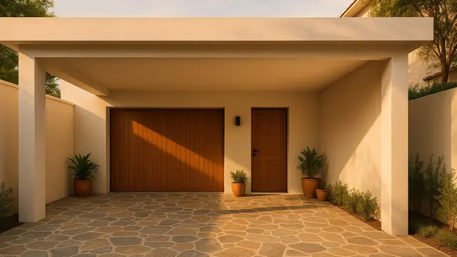 Desain Carport dengan Lantai Batu Alam