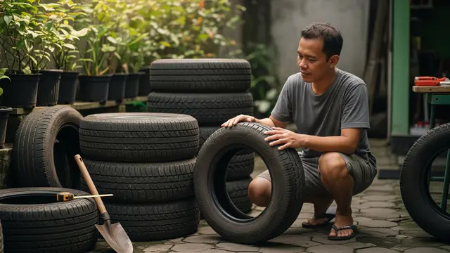 Cara Membuat Kolam Mini dari Ban Bekas/AI Generated