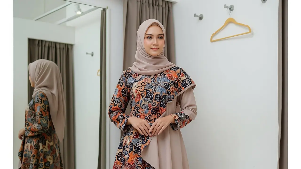 Batik Wanita Gamis Syar'i Kombinasi Kain Polos 2025