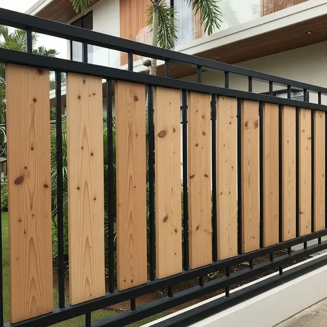 Model Pagar Besi Kombinasi Kayu Minimalis (Image by Gemini AI)