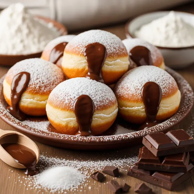 Cara Membuat Roti Bomboloni Isi Cokelat Lumer Takaran Gelas (Image by Gemini AI)