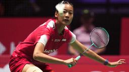 Tunggal putri Indonesia, Putri Kusuma Wardani memastikan tiket ke semifinal tunggal putri Kejuaraan Dunia Bulu Tangkis 2025. (Dimitar DILKOFF/AFP)