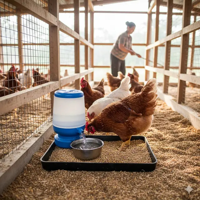 Cara Mengatur Pakan Ayam Rumahan (Foto: Gemini AI)