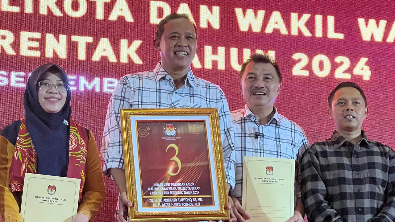 Calon Walikota dan Wakil Walikota Bekasi Tri Adhianto dan Harris Bobihoe atau RIDHO mendapatkan nomor urut 3 (Istimewa)