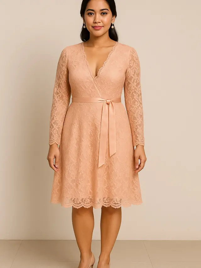 Dress Peach Brokat V-Neck (Foto: ChatGPT)