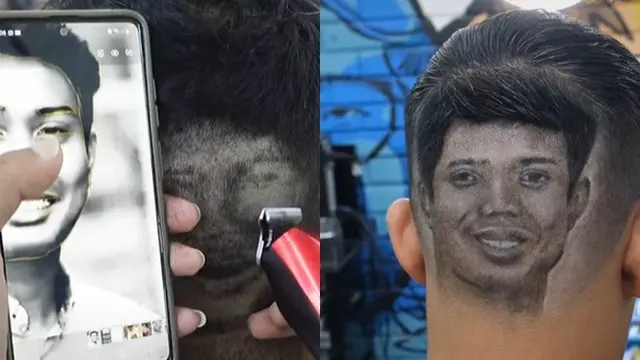 Viral Aksi Tukang Potong Rambut Gambar Wajah Eril Ini Jadi Sorotan