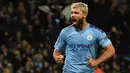 Kun Aguero 16 kali tampil dalam laga kontra United. Dari 16 laga tersebut, ia membawa City menang tujuh kali, imbang sekali dan delapan pertandingan, ia harus menelan kekalahan. (AFP/Paul Ellis)