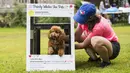Seorang wanita menempatkan anjing peliharaannya dalam bingkai foto pada acara Party 4 Paws 2020 di Toronto, Kanada, 30 Agustus 2020. Sebuah acara yang cocok dikunjungi keluarga, pameran hewan peliharaan ini menarik ratusan pengunjung bersama anjing peliharaan mereka. (Xinhua/Zou Zheng)