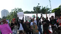 Puluhan massa melakukan unjuk rasa di depan Istana Negara untuk menyerukan legalisasi ganja (Liputan6.com/Faisal R Syam)
