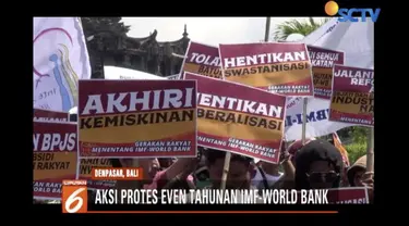 Ratusan pengunjuk rasa turun ke jalan tolak gelaran Annual Meeting IMF-World Bank Group di Nusa Dua, Bali, dibubarkan.