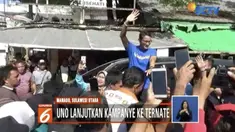 Sandi sempat berpidato di depan pengunjung pasar sebelum menyantap makanan khas Gorontalo yang disediakan sejumlah kaum ibu.