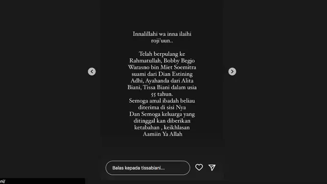 Berita Duka, Ayah Tissa Biani Meninggal Dunia di Usia 55 Tahun. (instagram.com/tissabiani)