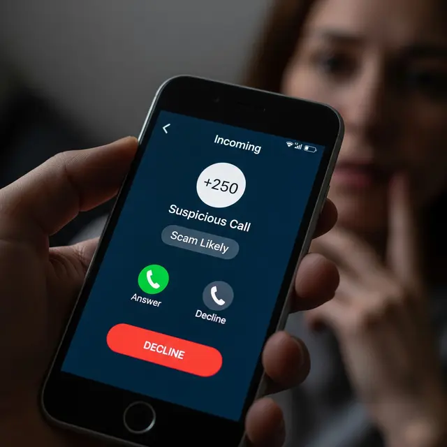 Panggilan Mencurigakan dari Nomor Kode Telepon +250 (AI Generated)
